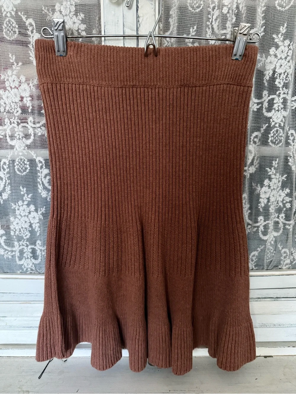 Free People Ribbed Knit Flounce Skirt - Mauve